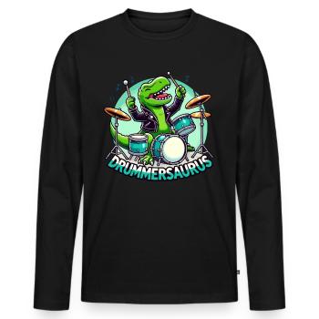 Schlagzeuger, Schlagzeug, Batteur, Drummersaurus - T-shirt manches longues Premium bio Homme - noir - Devant - Nico (187cm)
