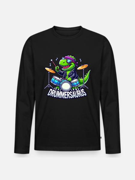 Schlagzeuger, Schlagzeug, Batteur, Drummersaurus - T-shirt manches longues Premium bio Homme - noir