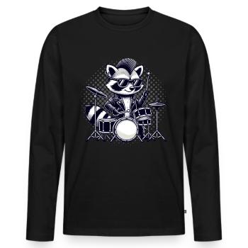 Schlagzeuger, Schlagzeug, Drummer, Musik, Waschbär - Männer Premium Bio Langarmshirt - Schwarz - Vorne - Nico (187cm)