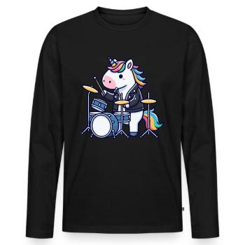 Schlagzeuger, Schlagzeug, Drummer, Musik & Einhorn - Männer Premium Bio Langarmshirt - Schwarz - Vorne - Nico (187cm)