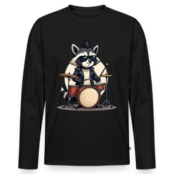 Schlagzeuger, Schlagzeug, Drummer, Musik, Waschbär - Männer Premium Bio Langarmshirt - Schwarz - Vorne - Nico (187cm)