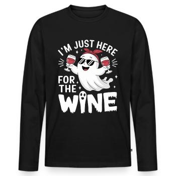 Fantôme d’Halloween, je suis juste là pour le vin - T-shirt manches longues Premium bio Homme - noir - Devant - Nico (187cm)
