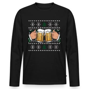 bière moche Noël Noël Père Noël - T-shirt manches longues Premium bio Homme - noir - Devant - Nico (187cm)