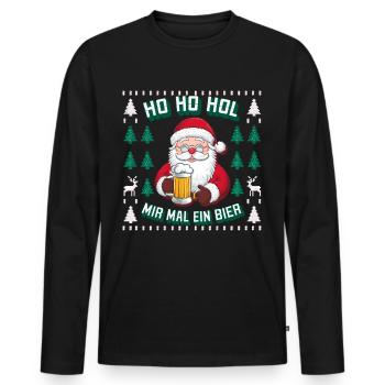 Bier Ugly Christmas Weihnachten Xmas Santa Claus - Männer Premium Bio Langarmshirt - Schwarz - Vorne - Nico (187cm)
