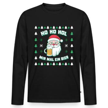 Bier Ugly Christmas Weihnachten Xmas Santa Claus - Männer Premium Bio Langarmshirt - Schwarz - Vorne - Nico (187cm)