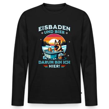 Eisbaden Schäferhund - Bier Eisbader Winterspaß - Männer Premium Bio Langarmshirt - Schwarz - Vorne - Nico (187cm)