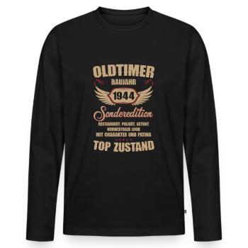 80th Birthday 80 Years Classic Car Gift 1944 - Men's Premium Organic Long Sleeve Shirt - black - Front - Nico (187cm)