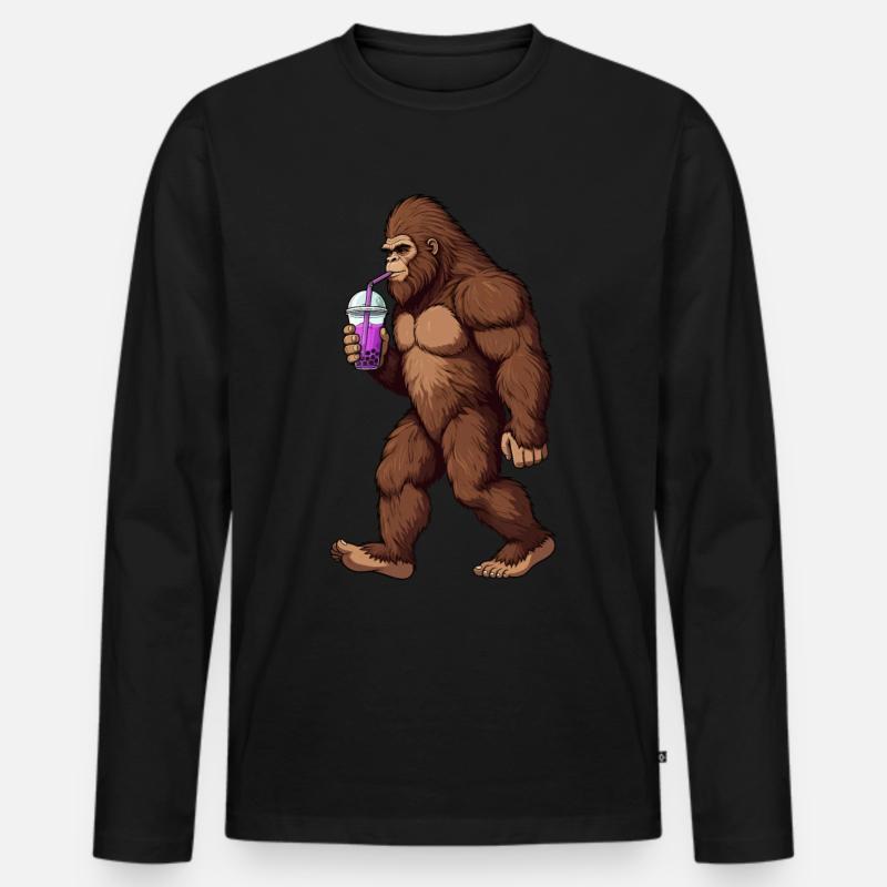 Bigfoot Bubble Tea - Männer Premium Bio Langarmshirt - Schwarz