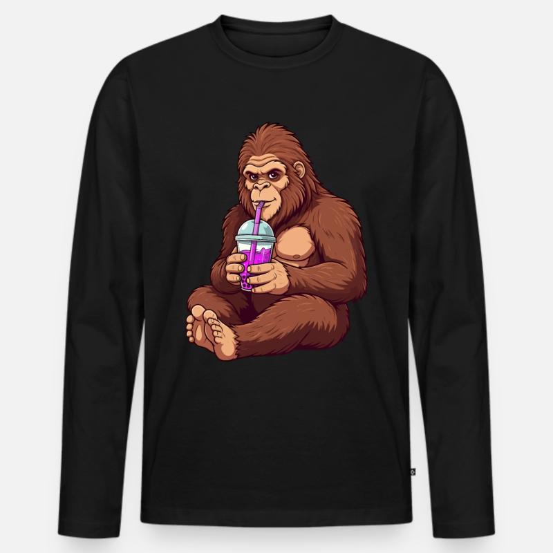 Entspannter Bigfoot Bubble Tea - Männer Premium Bio Langarmshirt - Schwarz