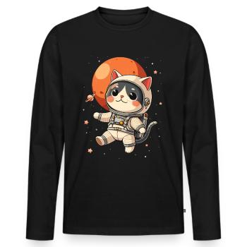 Cat, Space, Astronaut, Space, Kawaii - Men's Premium Organic Long Sleeve Shirt - black - Front - Nico (187cm)