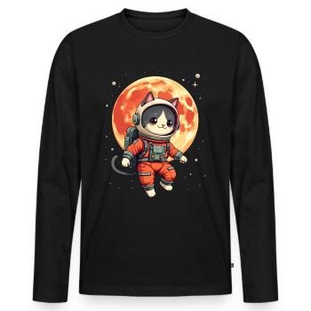 Chat, Espace, Astronaute, Espace, Kawaii - T-shirt manches longues Premium bio Homme - noir - Devant - Nico (187cm)