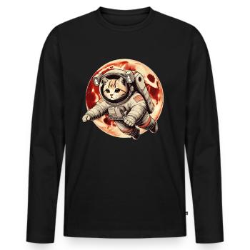 Chat, Espace, Astronaute, Espace, Kawaii - T-shirt manches longues Premium bio Homme - noir - Devant - Nico (187cm)