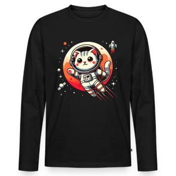 Chat, Espace, Astronaute, Espace, Kawaii - T-shirt manches longues Premium bio Homme - noir - Devant - Nico (187cm)