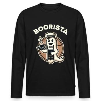 Drôle de café disant des fantômes effrayants - T-shirt manches longues Premium bio Homme - noir - Devant - Nico (187cm)