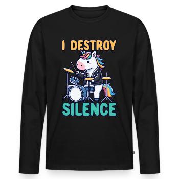 Schlagzeuger, Schlagzeug, Drummer, Musik & Einhorn - Männer Premium Bio Langarmshirt - Schwarz - Vorne - Nico (187cm)