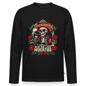 Dia De Los Muertos Totenkopf Totenschädel Tequilla - Männer Premium Bio Langarmshirt - Schwarz - Vorne - Nico (187cm)