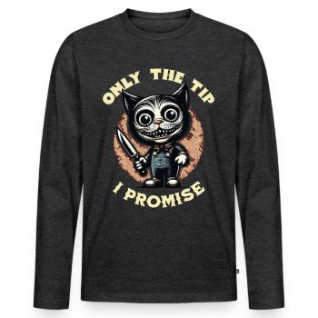 Funny Cat Saying only The Tip Psycho Cat - Men's Premium Organic Long Sleeve Shirt - heather anthracite - Front - Nico (187cm)