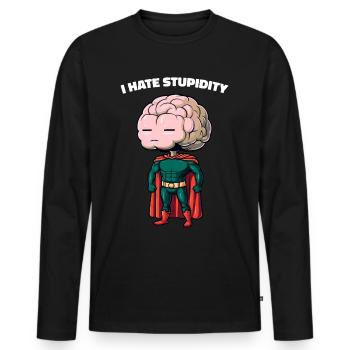 Je déteste la stupidité Sarcasme Dessin animé Cerveau Dessin animé - T-shirt manches longues Premium bio Homme - noir - Devant - Nico (187cm)