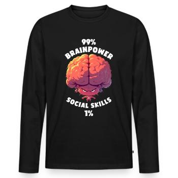 99% Matière grise 1% Compétences sociales Dessin animé Cerveau - T-shirt manches longues Premium bio Homme - noir - Devant - Nico (187cm)