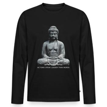Citation de Bouddha Les actions parlent plus fort que les mots - T-shirt manches longues Premium bio Homme - noir - Devant - Nico (187cm)