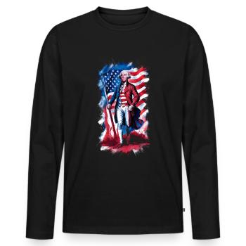 General George Washington - Men's Premium Organic Long Sleeve Shirt - black - Front - Nico (187cm)