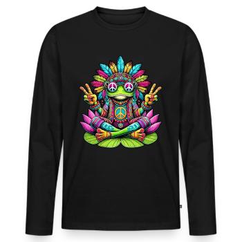 Hippie Frog 70s 1970s 60s Party - Men's Premium Organic Long Sleeve Shirt - black - Front - Nico (187cm)