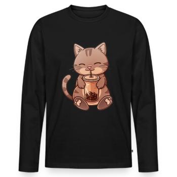 Thé à bulles Boba BubbleTea Kawaii Japan Tea Kpop - T-shirt manches longues Premium bio Homme - noir - Devant - Nico (187cm)