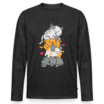Thé à bulles Boba BubbleTea Kawaii Japan Tea Kpop - T-shirt manches longues Premium bio Homme - anthracite chiné - Devant - Nico (187cm)