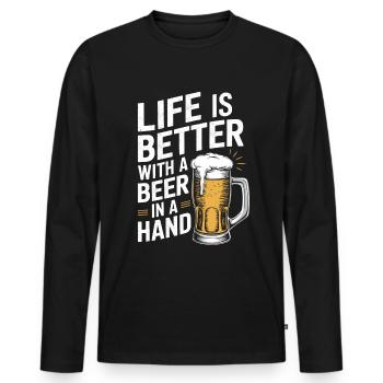 life is better with a beer in a hand - Men's Premium Organic Long Sleeve Shirt - black - Front - Nico (187cm)
