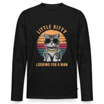 Kleine Mieze auf der Suche nach einem Mann - Männer Premium Bio Langarmshirt - Schwarz - Vorne - Nico (187cm)