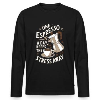 Un expresso par jour éloigne le stress - T-shirt manches longues Premium bio Homme - noir - Devant - Nico (187cm)
