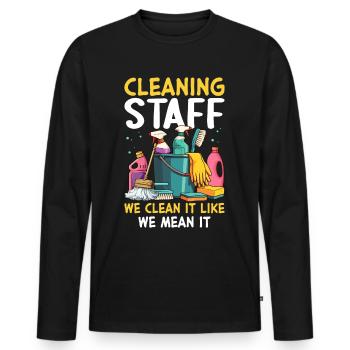 Cleaning Staff We Clean It Like We Mean It - Männer Premium Bio Langarmshirt - Schwarz - Vorne - Nico (187cm)