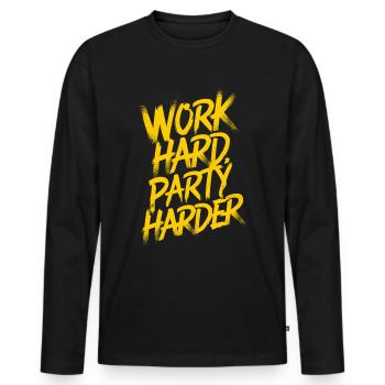 Hart arbeiten, noch härter feiern - Männer Premium Bio Langarmshirt - Schwarz - Vorne - Nico (187cm)