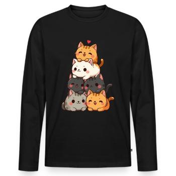 Chat et chaton, chats mignons, pile de chats - T-shirt manches longues Premium bio Homme - noir - Devant - Nico (187cm)
