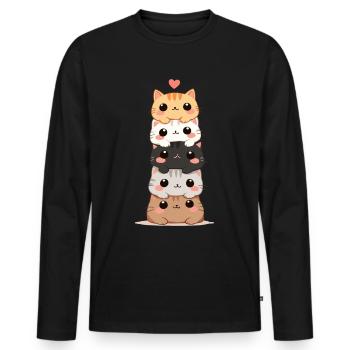Chat et chaton, chats mignons, pile de chats - T-shirt manches longues Premium bio Homme - noir - Devant - Nico (187cm)