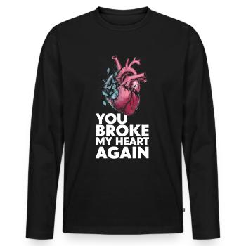 Du hast mir wieder das Herz gebrochen - Männer Premium Bio Langarmshirt - Schwarz - Vorne - Nico (187cm)