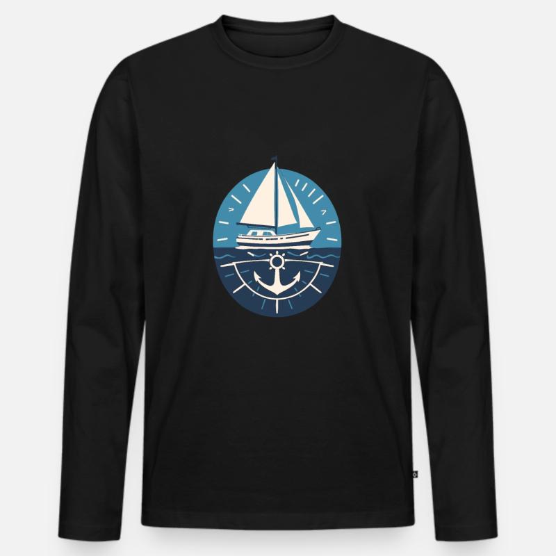 äSegelboot Mit Anker Und Meer - Männer Premium Bio Langarmshirt - Schwarz