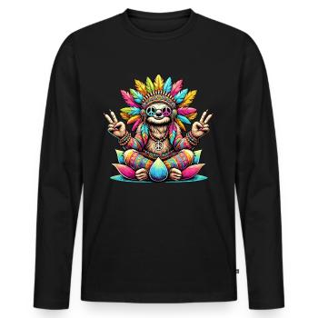 Hippie Sloth 70s 1970s 60s Party - Men's Premium Organic Long Sleeve Shirt - black - Front - Nico (187cm)