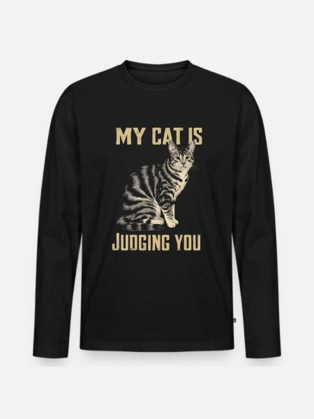 Mon chat vous juge - T-shirt manches longues Premium bio Homme - noir