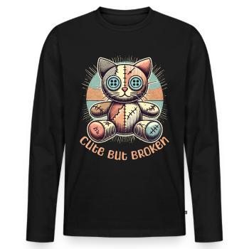 Psychopathe mental Chat mignon mais cassé - T-shirt manches longues Premium bio Homme - noir - Devant - Nico (187cm)
