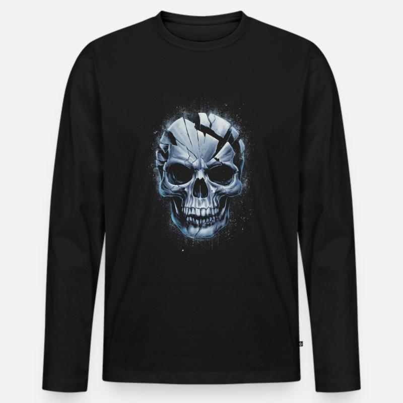 Zerbrochener unheimlicher Schädel - Männer Premium Bio Langarmshirt - Schwarz