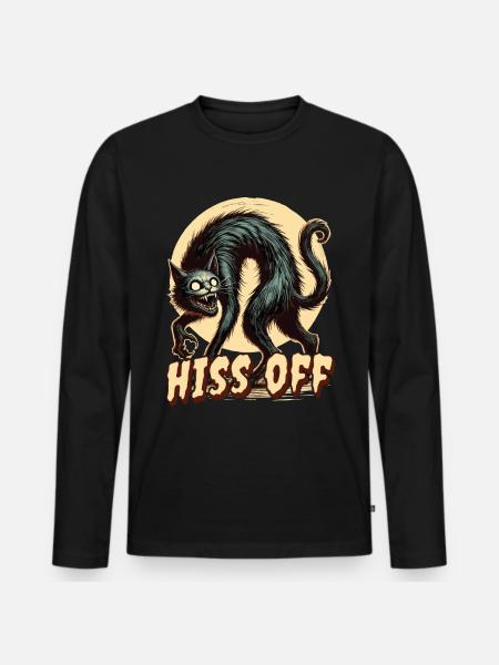 Creepy Cat Art Hiss Off - Men's Premium Organic Long Sleeve Shirt - black