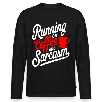 « Courir sur le café et le sarcasme » Conception de citation amusante - T-shirt manches longues Premium bio Homme - noir - Devant - Nico (187cm)
