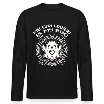 Meine Freundin Ist Mein Boo Liebe Geister - Männer Premium Bio Langarmshirt - Schwarz - Vorne - Nico (187cm)