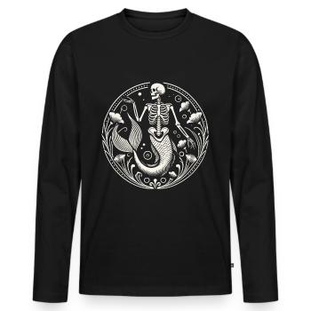 Mystische Skelett-Meerjungfrau Kunst - Männer Premium Bio Langarmshirt - Schwarz - Vorne - Nico (187cm)