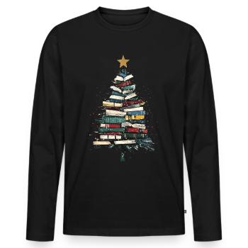 Livres d’arbre de Noël Lecture de cadeau livresque - T-shirt manches longues Premium bio Homme - noir - Devant - Nico (187cm)