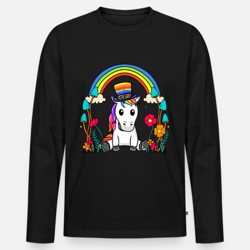 LGBT Regenbogen Einhorn Regenbogenfahne - Männer Premium Bio Langarmshirt - Schwarz