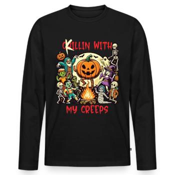 Halloween Spaß Mit Deinen Creeps - Männer Premium Bio Langarmshirt - Schwarz - Vorne - Nico (187cm)