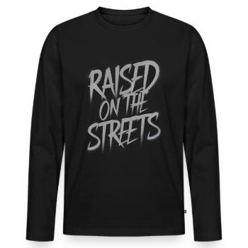 Aufgewachsen auf der Straße - Männer Premium Bio Langarmshirt - Schwarz - Vorne - Nico (187cm)