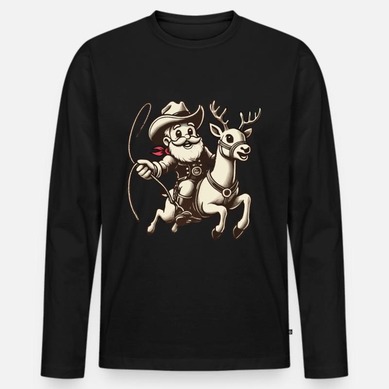 Cowboy Weihnachtsmann Abenteuer - Männer Premium Bio Langarmshirt - Schwarz